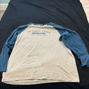 NFL Detroit Lions Blue and Gray Long Sleeve Shirt